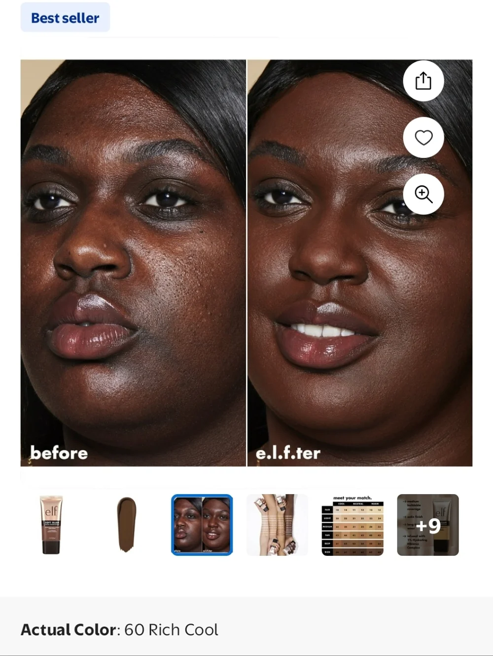 ELF Soft Glam Satin Foundation Shade 60 Rich Cool